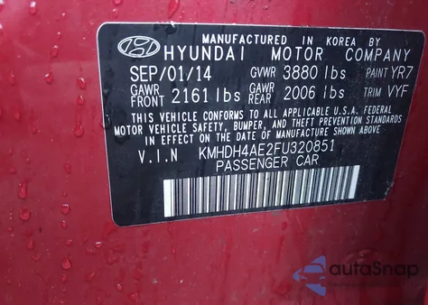 2015 Hyundai Elantra Se z USA, uszkodzony, nr VIN KMHDH4AE2FU320851